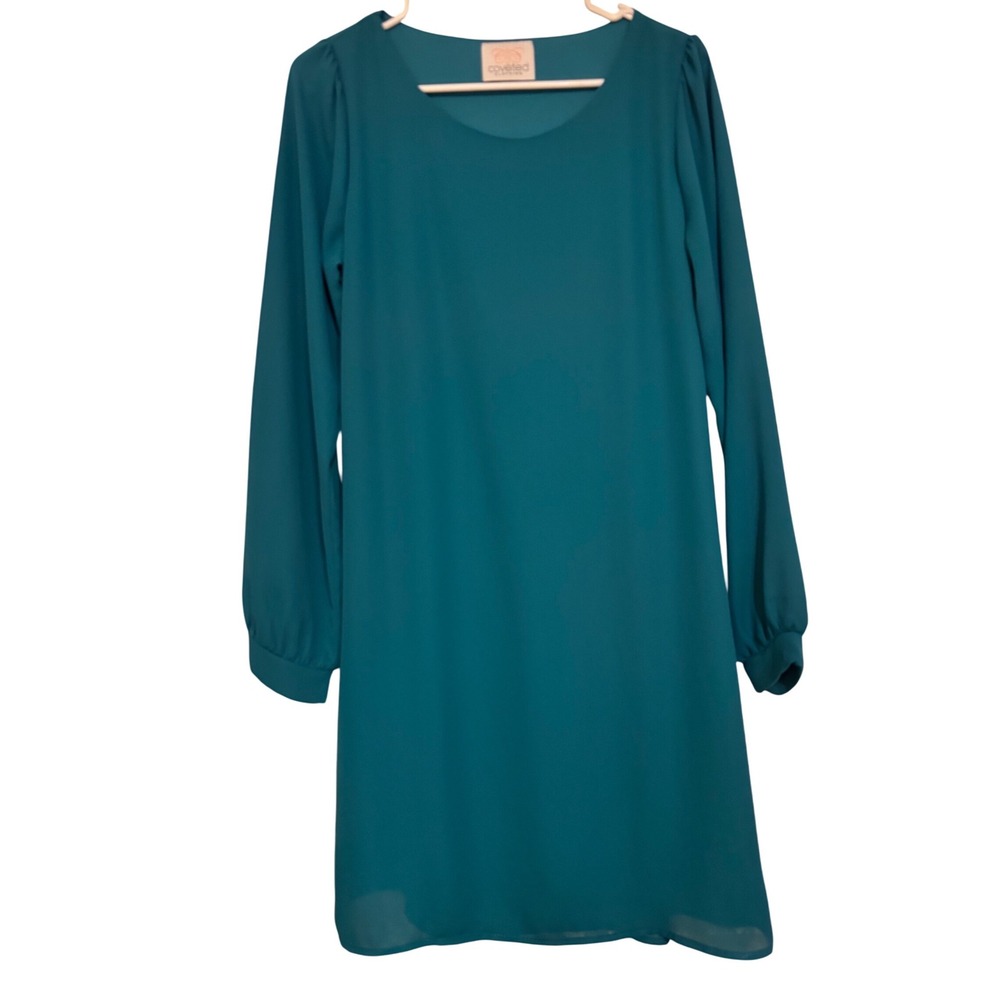 Coveted Clothing Boutique Teal Dress Lace Long Sleeve Casual‎ Mini Large EUC